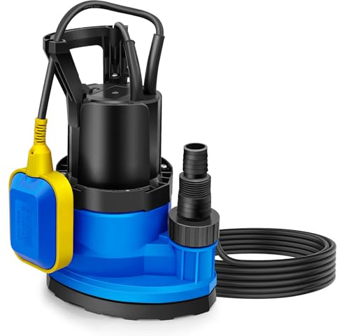450W Electric Submersible Water Pump with Float Switch, 8000L/H 6m Lift Portable Sump Pumps for Dirty/Clean Water, Water Pump to Empty Pool, Compact Water Drainage Pump for Garden Pond, Pools, Ditches