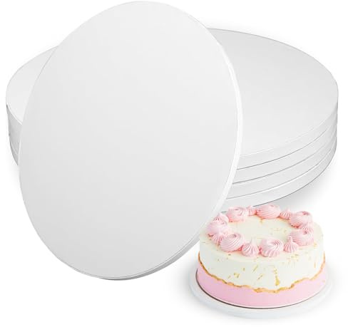 5 Piezas Base para Tartas Redondas, Ø 35 cm / 14 Pulgadas, Grosor 12 mm, Plato Redondo Blanco de Cartón Extra Grueso, Soporte Estable para Pasteles de Varios Niveles y Postres