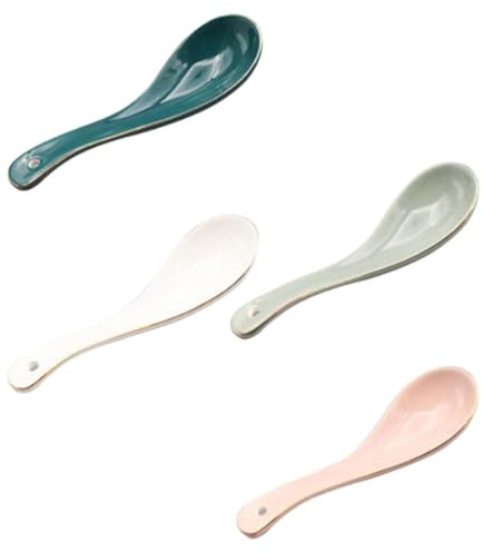 EXAOMBLE 4 Cucharas Soperas de Cerámica Borde Dorado para Cocina, Mango Cómodo y Diseño Creativo, Ideales para Servir Arroz y Sopas Hogar Color Aleatorio