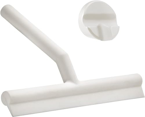 Zone Denmark Duschabzieher – Bad- und Duschwischer mit Halter – Magnetische Wandhalterung mit doppelklebendem 3M Tape – Silikon und Kunststoff, rostfrei – 21 x 17 x 3,5 cm – Weiß