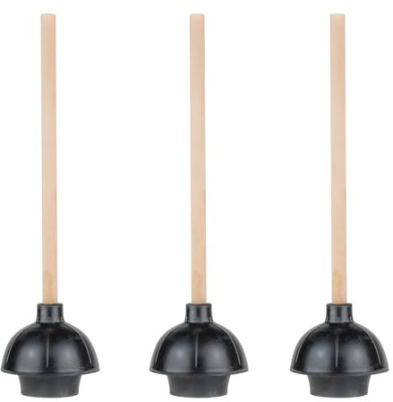 SteadMax Rubber Toilet Plunger, Double Thrust Force Cup, Heavy Duty, Commercial Grade with 18” Wood Handle (Pack of 3)