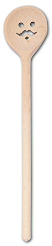 HOFMEISTER® Kochutensilien Löffel oder Pfannenwender mit Motiv aus Holz (Runder Kochlöffel/Gesicht mit Schnurrbart)