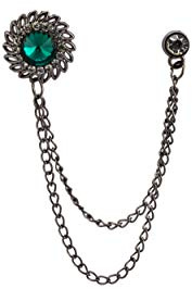 Broche pour homme - Pierre verte avec détails inspirés - Chaîne à suspendre - Pour manteau, costume, cadeau de mariage, fête, col de chemise
