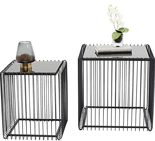 Kare Design Beistelltisch Wire Square Schwarz 2er Set, moderner Glastisch, großer Beistelltisch, Kaffeetisch, Nachttisch, 45x45,5x45,5cm