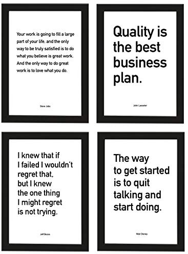 PICSonPAPER Poster 4er-Set Business Quotes schwarz gerahmt DIN A4, Zitate von Jeff Bezos, Steve Jobs, John Lasseter und Walt Dinsey, Startup, Entrepreneur, Motivation (DIN A4, schwarz gerahmt)