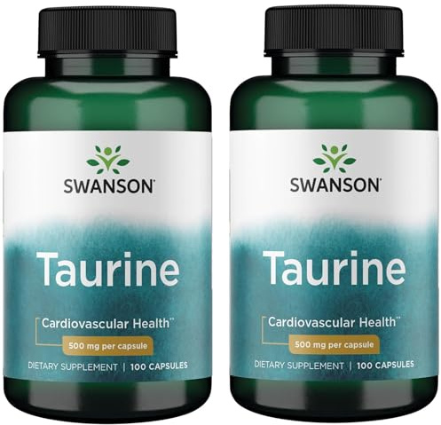 Swanson Taurine - Amino Acid Supplement Promoting Energy Production & Electrolyte Balance - Natural Formula Supporting Heart Health & Wellness - (100 Capsules, 500mg Each) (2 Pack)