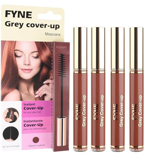 FYNE Root Touch Up Hair Mascara - Pack of 4 - Instant Auburn Grey Hair Cover Up - Magic Retouch Temporary Hair Colour for Men & Women