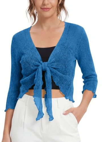 Love My Fashions® Women’s Fish Net Knitted Tie Up Bolero Shrug Top Ladies 3/4 Sleeve One Size Fits All