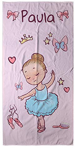LolaPix Toalla Playa Infantil. Toallas Personalizadas. Toalla de Playa. Regalos Personalizados con Nombre. Varios diseños y tamaños. Bailarina Rosa