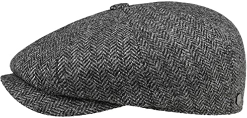 LIERYS Coppola Carlsen Wool Herringbone Uomo - Made in The EU Cappellino Lana Cappello Piatto con Visiera, Fodera Inverno Autunno/Inverno - 60 cm Grigio