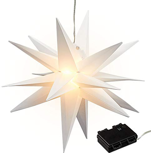 Leuchtstern 3D weiß aus PVC LED Weihnachststern zum hängen beleuchtet in inkl. 15 LED Ø 35 cm Outdoor IP44 (1 x LED Leuchtstern weiß)