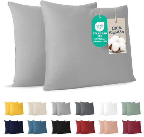 Dreamzie - Kissenbezug 40x40cm - 2er Set - 100% Baumwolle - Grau | Oeko-Tex zertifiziert · mit Reißverschluss · Kopfkissenbezug & Kissenhülle · Jersey · 150 g/m² · Weich · Waschbar