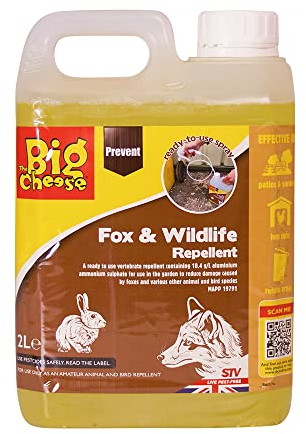 The Big Cheese Fox and Wildlife Repellent – 2 Litre with Backpack Sprayer. Ready-To-Use. Deters Foxes from Digging and Fouling. Ideal for Patios, Gardens and Bin Areas. Treats up to 100 m2