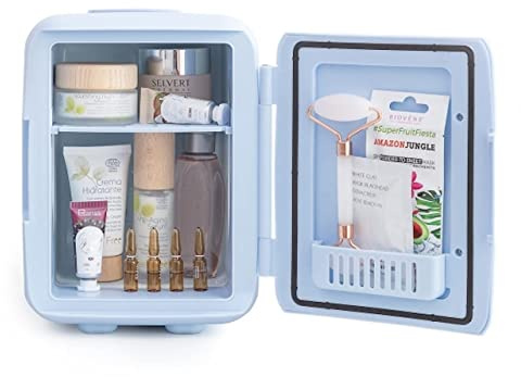MODEZVOUS - Mini Réfrigérateur Cosmétique, Petit Frigo de Chambre, Réfrigérateur Électrique Portable 12V/220V, Fonction Chaud/Froid, Réfrigérateur de Bureau, Voiture - 4 Litres - Bleu