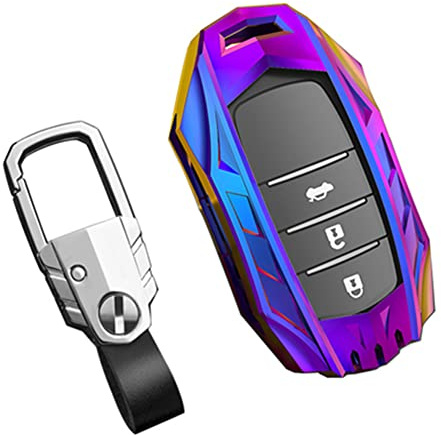 OTMIK Zinklegierung + TPU + Leder Autoschlüssel Hüllen für Toyota Prius Camry Corolla CHR RAV4 Prado 2016-2021 Fernbedienung Shell 2 3 Tasten (Mehrfarbig)