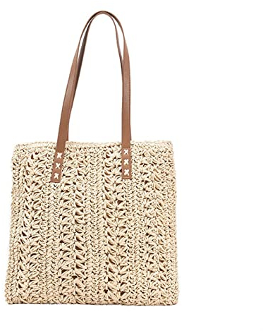 FJZFXKZL Strandtasche Stroh, Sommer Stroh gewebt umhängetasche Frauen Strand gewebt Tasche große kapazität einkaufen Tasche Mode Straw Handtasche (Color : Beige)