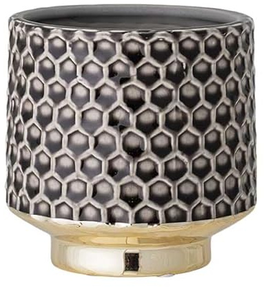 Nordring Retro Übertopf Vintage Pflanztopf für Zimmerplanzen Blumentopf Goldy M (12,5 cm ø), dunkelgrau, Keramik