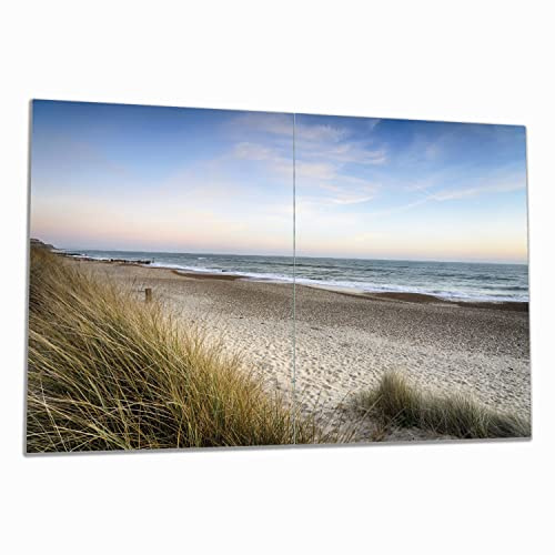Wallario Herdabdeckplatte/Spritzschutz aus Glas, 2-teilig, 80x52cm, für Ceran- und Induktionsherde, Strandspaziergang im Urlaub an der Ostsee