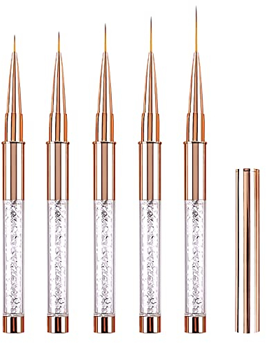 7/9/11/15/20mm Nagel Nail Art Pinsel Dünn Set mit Deckel für Nailart 5 Stücke, LEA-SHALL Nägel Gelnägel Nagellack Detail Fein Pinselset Profi Nageldesign Lang Liner Stift für Acryl UV Gel