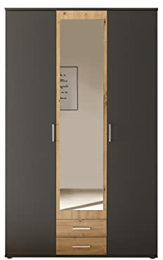 AVANTI TRENDSTORE Hanu - Armadio in legno laminato composto da 2 ante a battente, 1 anta a battente specchiata e 2 cassetti, disponibile in tre colori. Dimensioni LxAxP 120x196,3x53,5 cm