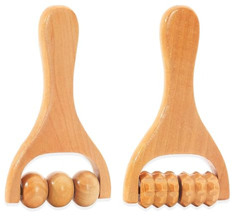 2Pcs Wooden Massage Roller, Back Massage Roller, Muscle Belly Relief Tool for Cellulite/Muscle & Abdomen (Brown)