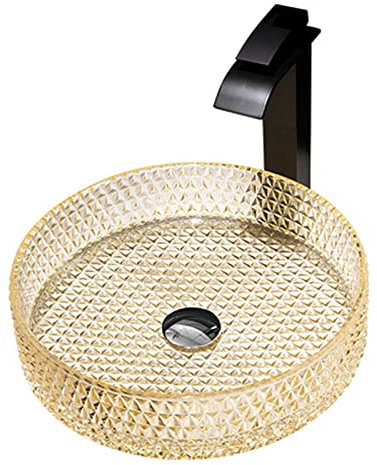Badezimmer-Waschbecken über der Theke + passende Wasserhähne, ovales Waschbecken, zeitgenössisches Waschbecken aus gehärtetem Glas (Farbe: Grün, Größe: 40,5 x 40,5 x 10,5 cm)