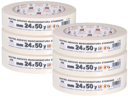 PENNELLIFICIO 2000 | Set 6 Nastri in Carta per Mascheratura e per Imbianchini, Rimozione Senza Residui, Antimacchia, Dimensioni 24 mm x 45 m – Made in Italy
