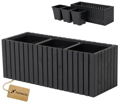 HOMERZO Pflanzkübel Holz – imprägniert wetterfest – mit herausnehmbarem Kunststoffeinsatz – Hochbeet Blumenkasten für Balkon Garten Terrasse (Vertikal-anthrazit 98x36 H35 cm)