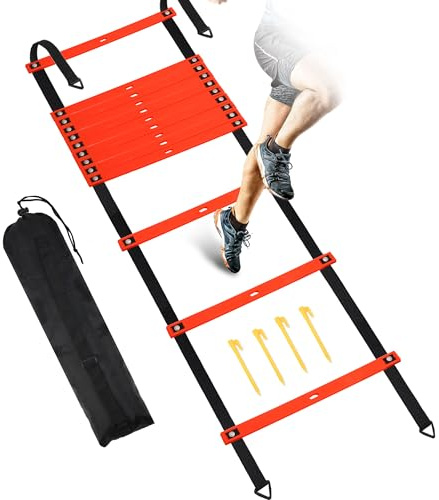 Camkinger 20ft 12-Rung Agility Ladder, No-Tangle Speed Training for Soccer