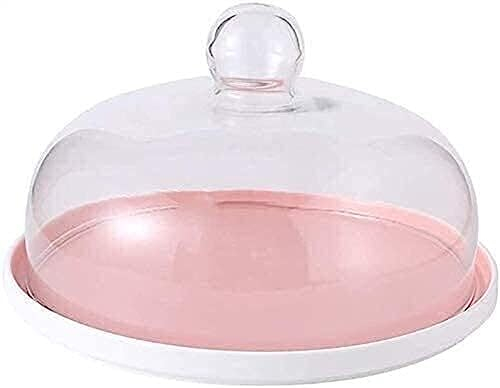 Alzata Torta Vassoio Dolci Start Vassoio Multifunzione In Ceramica Rosa Cupola In Vetro Copertura Protettiva for Alimenti (Size : 28.5cm)