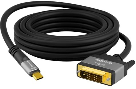 Câble adaptateur 4K USB C vers DVI de 1,8 m, USB Type-C vers DVI-D, (Thunderbolt 3/4) compatible avec iPhone 15, MacBook Pro/Air, iPad Pro, iMac, Galaxy S24, XPS, Surface Book 3 et plus encore, câble