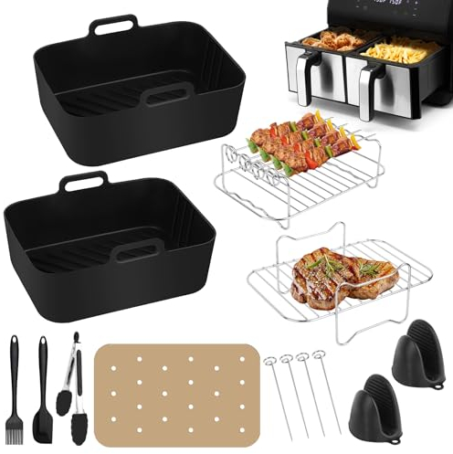 NVIYAM Heißluftfritteuse Zubehör, 14tlg Zubehör Airfryer Zubehör für Ninja Foodi AF300EU AF400EU 7.6L-9.5L und meisten Dual Zone Air Fryer, Dual Heißluftfritteuse Zubehör, BPA-frei