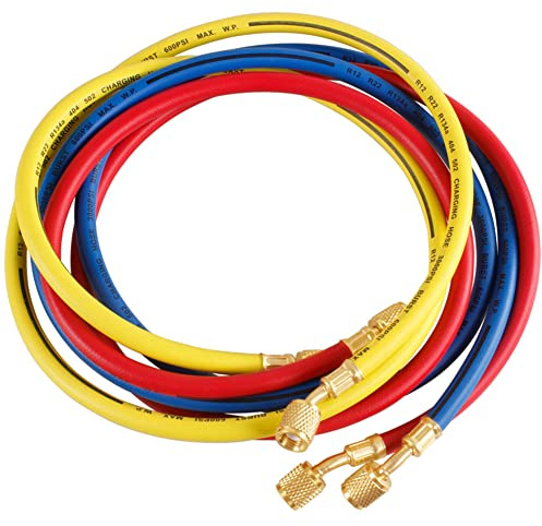 Uenede 3 mangueras de carga de refrigerante de 36 pulgadas de longitud de 600-3000 PSI rosca de 1/4 pulgadas para R12 R22 R134A 404 502 de aire acondicionado de coche y tubo de manguera de manómetro
