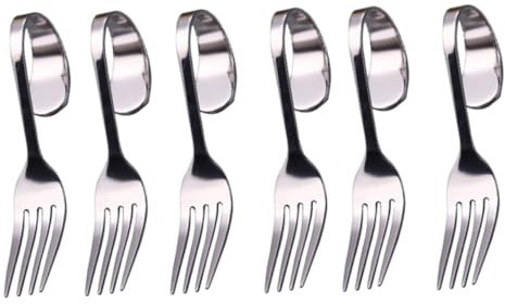 Amosfun 6pcs Curved Handle Forks Salad Fork Made of Stainless Steel Easy to Clean