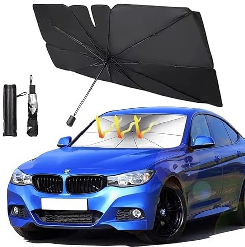 Parasol Coche Delantero, Parasol Plegable con Barra Ajustable, Paraguas Parasol Parabrisas Anti UV Rayos, para la mayoría de los Coches