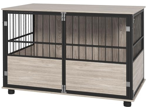 PawHut Hundekäfig für Zuhause Hundebox Große Hunde Walnuss 100x60x68 cm | Hundehütte, Rutschfest Haustierkäfig, Hundebox mit Türen, Hundehaus