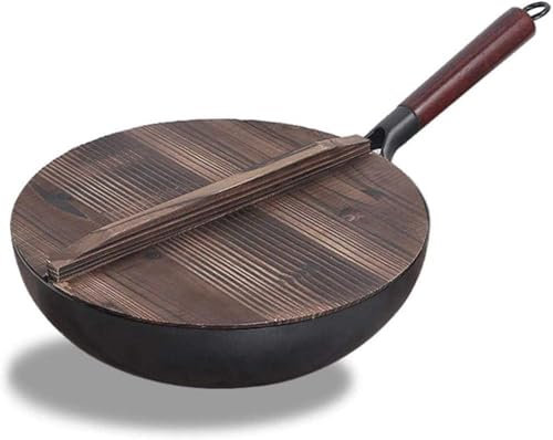 Padella Wok in ghisa, Padella cinese in ferro resistente antiaderente o padella per friggere, Pentola di cottura non rivestita per uso domestico, Pentola di ferro forgiata a mano, Pentola da cucina-b