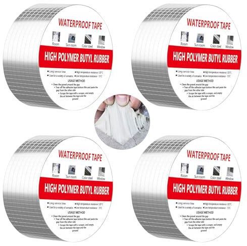 YAYODS 4 cintas de sellado de butilo – 5 cm x 5 m cinta adhesiva de aluminio – Cinta de sellado autoadhesiva impermeable – Cinta de aluminio plateada para canalones de techo, caravanas, techo plano,