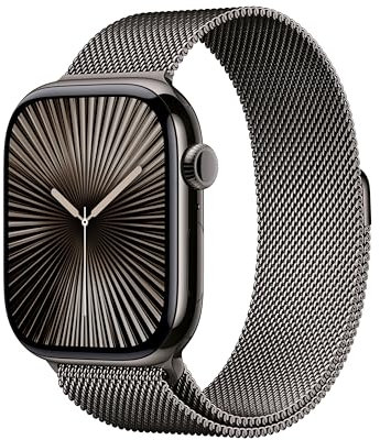 Apple Watch Series 10 GPS + Cellular 46 mm Smartwatch with Slate Titanium Case with Slate Milanese Loop - S/M. Fitness Tracker, ECG App, Always-On Retina Display, Carbon Neutral