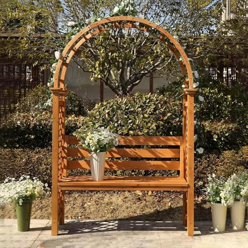 ZAIHW Arche de jardin robuste, tonnelle de jardin en métal avec banc, arche de rose pour deux personnes pour pelouse, jardin, terrasse, plantes grimpantes en plein air (couleur palissandre)