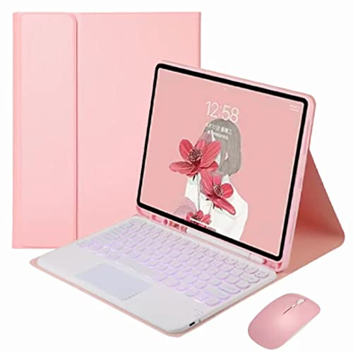 JZCZMCE Funda con Teclado para iPad 9ª/8ª/7ª Generación 10,2/Air 3ª Generación/Pro 10,5, Contiene Ñ, Teclado Inalámbrico Retroiluminado Magnético Extraíble con Ratón,Rosado