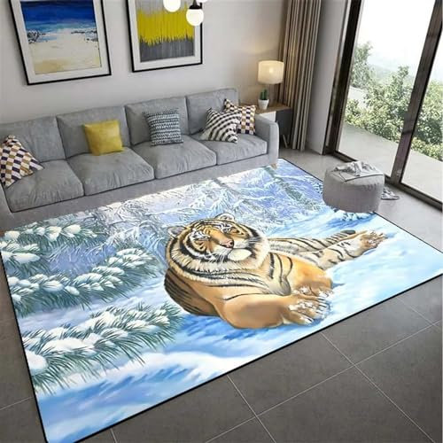 Kind Teppich 80 X 120 cm, Schlafzimmer Teppich, 3D Teppiche Wohnzimmer Teppiche Weich rutschfest Teppich Für Wohnzimmer Schlafzimmer Bettvorleger Tiger-Tierwelt-1521687793