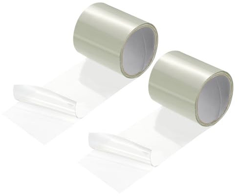QUARKZMAN Ruban Adhésif Étanche Transparent 4 in x 5 Ft, 2 Pcs PVC pour Réparation Anti-Fuite pour Fissures de Toiture HVAC, Bateau, Tuyaux, Auvent, Transparent