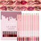 Pakivs Matte Pink Lip Liner Set,Professional Makeup Slim Lipstick Pen,12Pcs Long-Lasting Smooth and Smudge-proof Slim Lip Pencils for Women