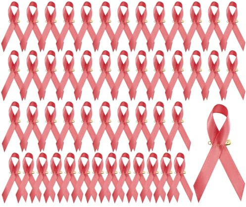 50 st röda satinband med säkerhetsstift för att bekämpa hjälpmedel och HIV 3,6 x 7,6 cm, medvetenhetsband för världshjälpmedel dagband ökar uppmärksamhet och vård av hjälpmedel vecka, Silke