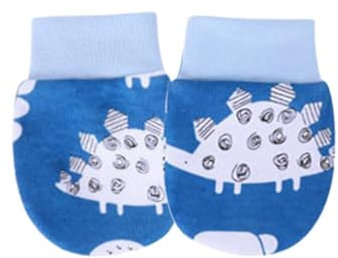 AMateschitz Neugeborenen Handschuhe Anti-Grab Fäustlinge Infant Babyhandschuhe aus Baumwolle Kratzfäustlinge mit Elastischem Bund für 0-6 Monate Baby Jungen Mädchen Blau Dinosaurier 10 * 7CM