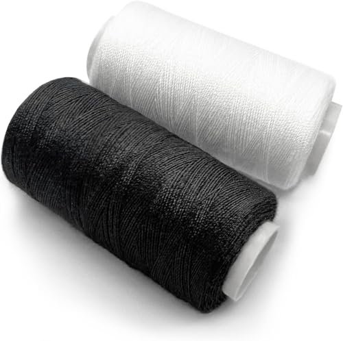 Fil à Coudre Noir et Blanc 2 Pcs en Polyester. 2 Bobines de 350m. Fil Pour Coudre Tout Usage Textile Sauf Pour Travaux Extérieur. 1pc en Noir + 1pc en Blanc
