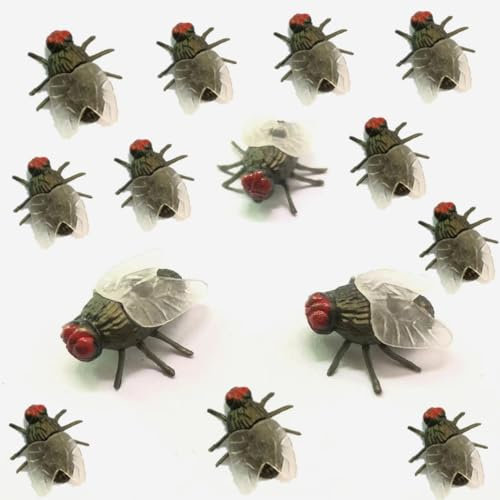 Rakiuty Plastik Fliegen Spielzeug,Plastikfliegen,Kunststoff Fliegen Spielzeug,Fake Flies Modell,Tricky Toy Horror Halloween Dekorationen für Halloween Party Narrentag Kinder,20 Stücke (Golden Green)