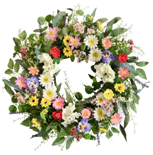 Türkränze Frühling für Haustür, Künstlich Blumenkranz Türkranz Ganzjährig, Groß Frühlingskranz Sommerkranz Frühling Deko Kränze für Außenbereich Wand Hochzeit Heimdekoration (Stil A)