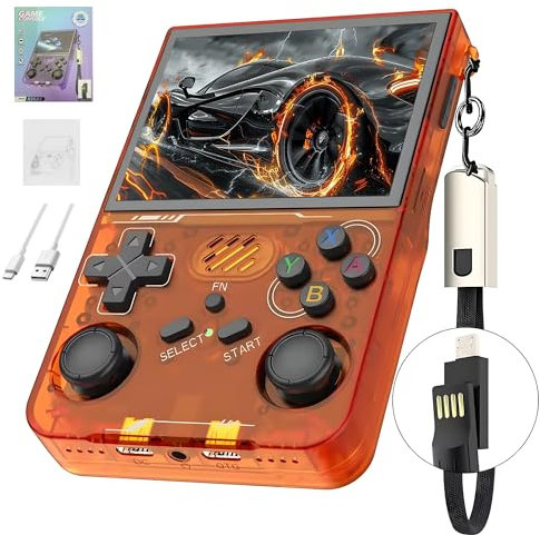 R36XX Retro Gaming Console 128G, Handheld Video Game Console 22000+ Classic Games 12+ Emulators, 3.5″ IPS OCA Screen, 640*480 Resolution, Open Source Linux System, WIFI Support (Orange)